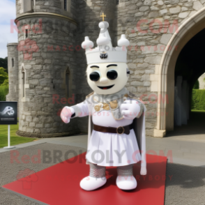 White Irish Castle mascot costume character dressed with a Empire Waist Dress and Bracelet watches