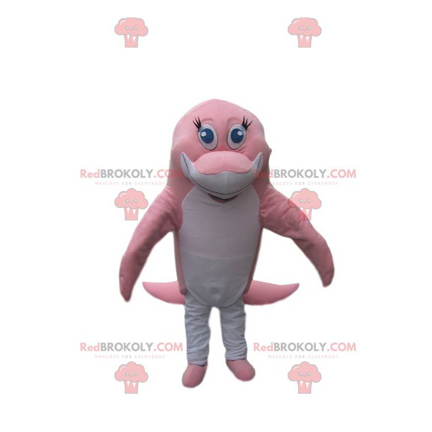 Lyserød og hvid delfin maskot rørende - Redbrokoly.com Lyserød og hvid delfin maskot rørende - Redbrokoly.com