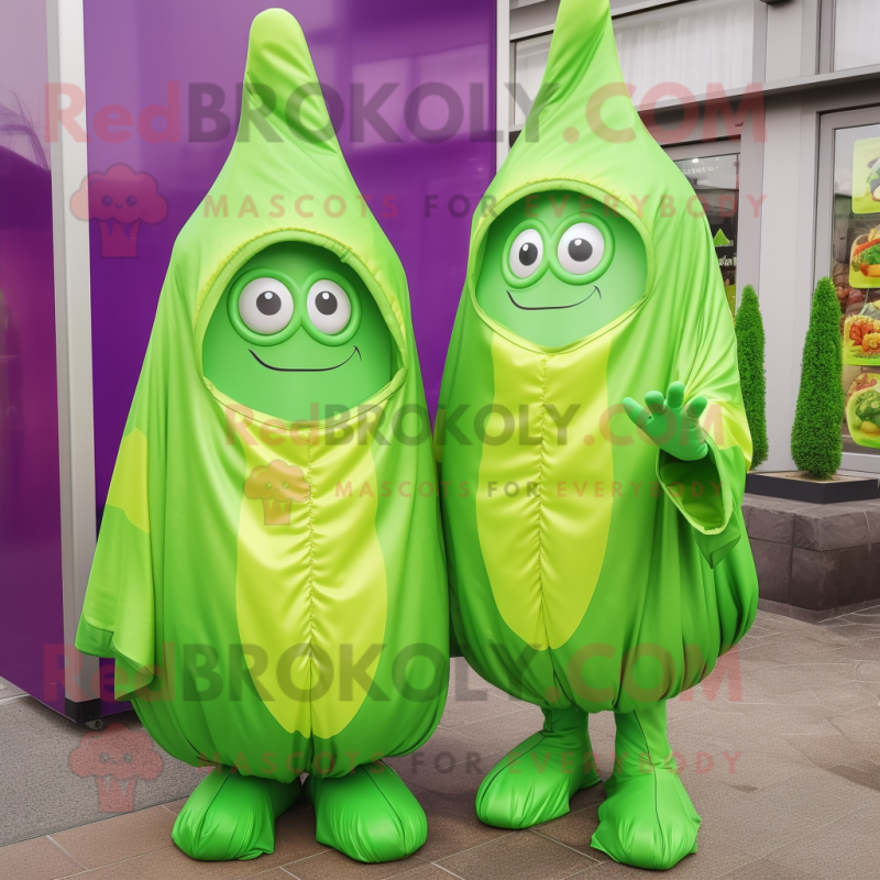 Lime Green Eggplant mascot costume character dressed with a Raincoat and Cummerbunds