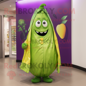Lime Green Eggplant mascot costume character dressed with a Raincoat and Cummerbunds