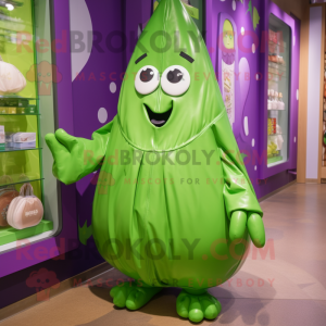 Lime Green Eggplant mascot costume character dressed with a Raincoat and Cummerbunds