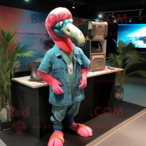 Cyan Flamingo mascot costume character dressed with a Cargo Pants and Earrings