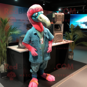 Cyan Flamingo maskot kostym...