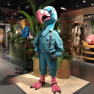 Cyan Flamingo mascot costume character dressed with a Cargo Pants and Earrings