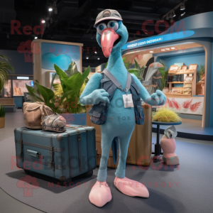 Cyan Flamingo mascot costume character dressed with a Cargo Pants and Earrings