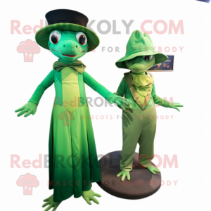 Green Geckos mascot costume character dressed with a Maxi Dress and Ties