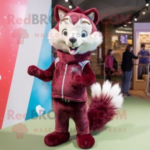 Maroon Marten mascot costume character dressed with a Skinny Jeans and Hair clips