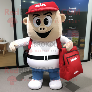 nan Steak mascot costume character dressed with a Polo Tee and Messenger bags