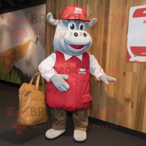 nan Steak mascot costume character dressed with a Polo Tee and Messenger bags