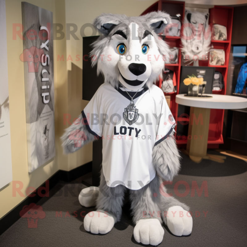 Silver Lynx mascot costume character dressed with a Polo Tee and Shawls