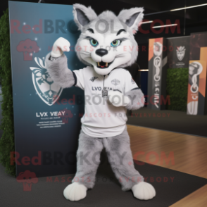 Silver Lynx mascot costume character dressed with a Polo Tee and Shawls