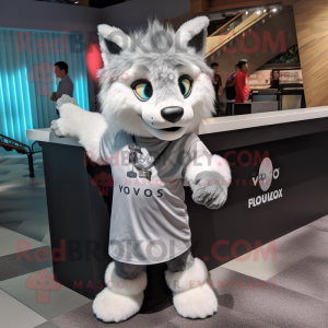 Silver Lynx mascot costume character dressed with a Polo Tee and Shawls