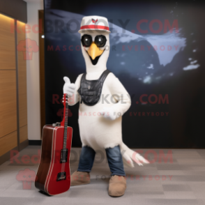 White Woodpecker mascot costume character dressed with a Bootcut Jeans and Briefcases