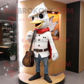 White Woodpecker mascot costume character dressed with a Bootcut Jeans and Briefcases