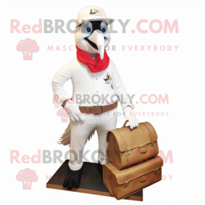 White Woodpecker mascot costume character dressed with a Bootcut Jeans and Briefcases