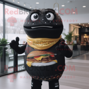 Black Burgers mascot costume character dressed with a Turtleneck and Scarves