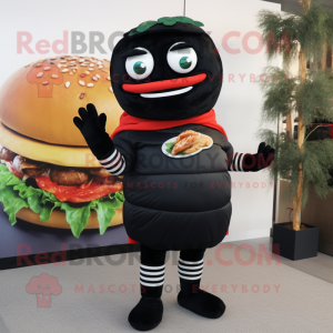 Black Burgers mascot costume character dressed with a Turtleneck and Scarves