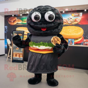 Black Burgers mascot costume character dressed with a Turtleneck and Scarves