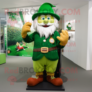 Olive Leprechaun mascot costume character dressed with a Bermuda Shorts and Bracelets