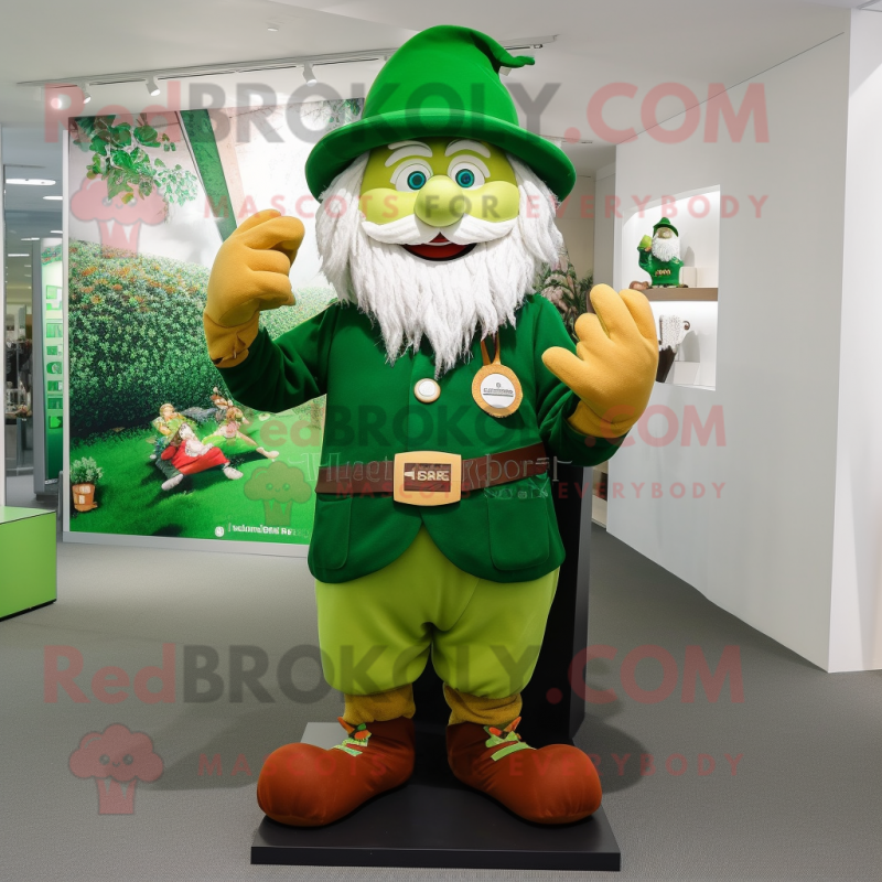 Olive Leprechaun mascot costume character dressed with a Bermuda Shorts and Bracelets Olive Leprechaun mascot costume character dressed with a Bermuda Shorts and Bracelets