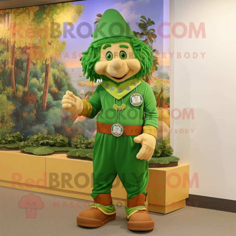 Olive Leprechaun mascot costume character dressed with a Bermuda Shorts and Bracelets