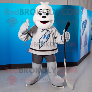 Silver Ice Hockey Stick mascot costume character dressed with a Suit Pants and Shoe laces