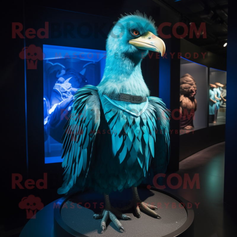 Cyan Haast'S Eagle mascot costume character dressed with a Ball Gown and Belts Cyan Haast'S Eagle mascot costume character dressed with a Ball Gown and Belts