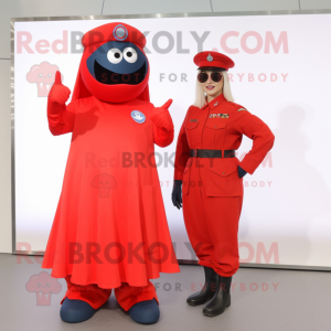 Red Air Force Soldier mascot costume character dressed with a Maxi Dress and Berets