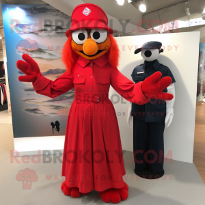 Red Air Force Soldier mascot costume character dressed with a Maxi Dress and Berets