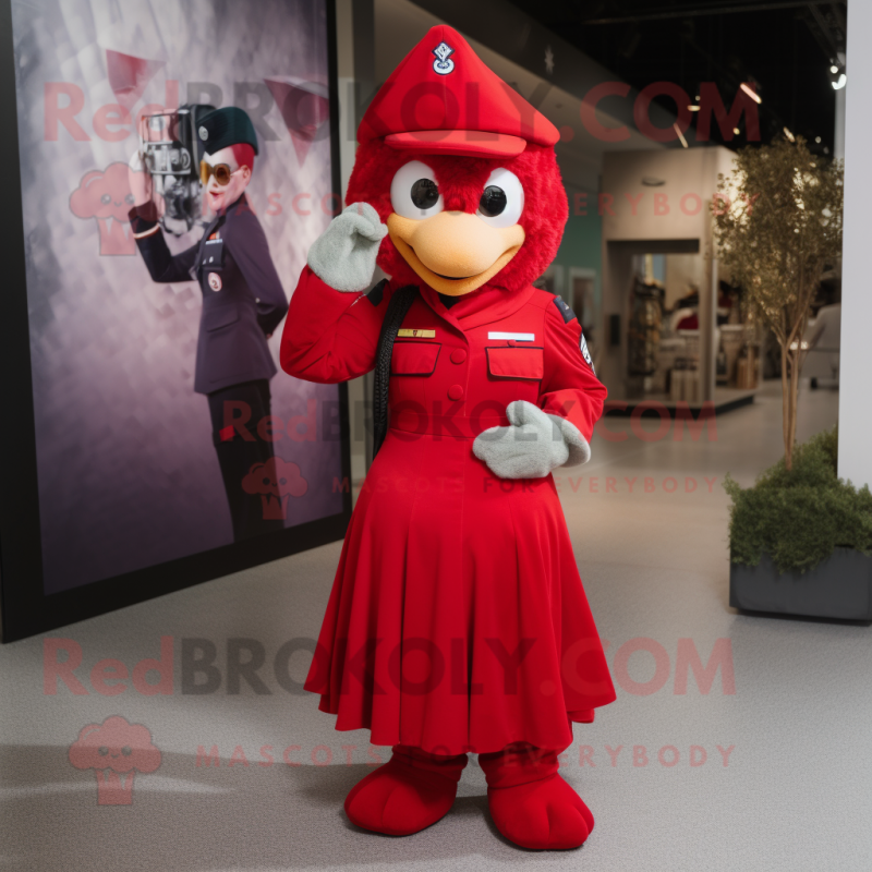 Red Air Force Soldier mascot costume character dressed with a Maxi Dress and Berets Red Air Force Soldier mascot costume character dressed with a Maxi Dress and Berets