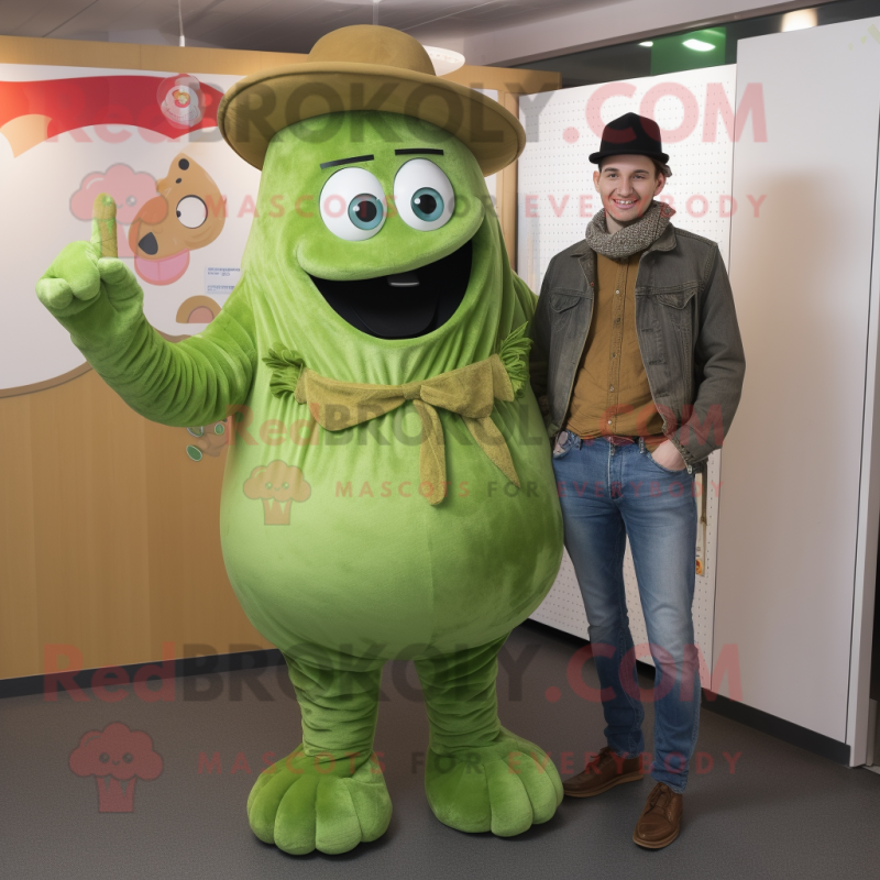 Olive Goulash mascot costume character dressed with a Boyfriend Jeans and Mittens Olive Goulash mascot costume character dressed with a Boyfriend Jeans and Mittens