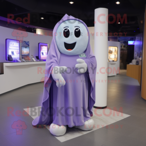 Lavender Ghost mascot costume character dressed with a Sweater and Coin purses