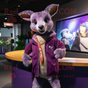 Purple Kangaroo mascot costume character dressed with a Bomber Jacket and Shawls