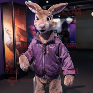 Purple Kangaroo mascot costume character dressed with a Bomber Jacket and Shawls