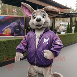 Purple Kangaroo mascot costume character dressed with a Bomber Jacket and Shawls