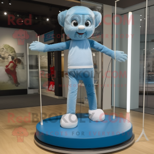 Sky Blue Tightrope Walker mascot costume character dressed with a Boyfriend Jeans and Foot pads