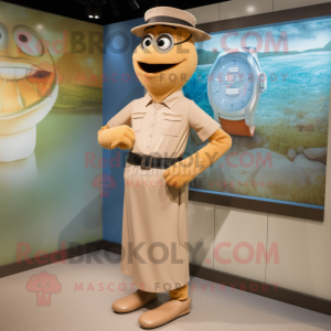 Tan Wrist Watch mascot costume character dressed with a Sheath Dress and Belts
