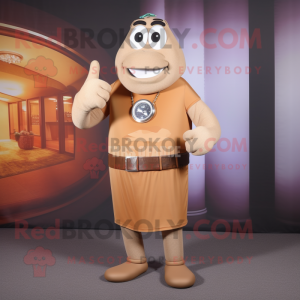 Tan Wrist Watch mascot costume character dressed with a Sheath Dress and Belts