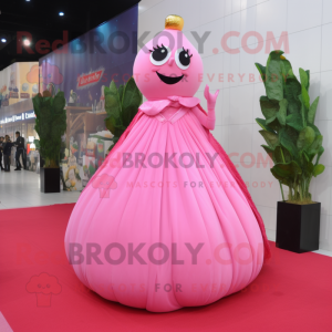 Pink Pepper mascot costume character dressed with a Ball Gown and Earrings