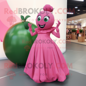 Pink Pepper mascot costume character dressed with a Ball Gown and Earrings