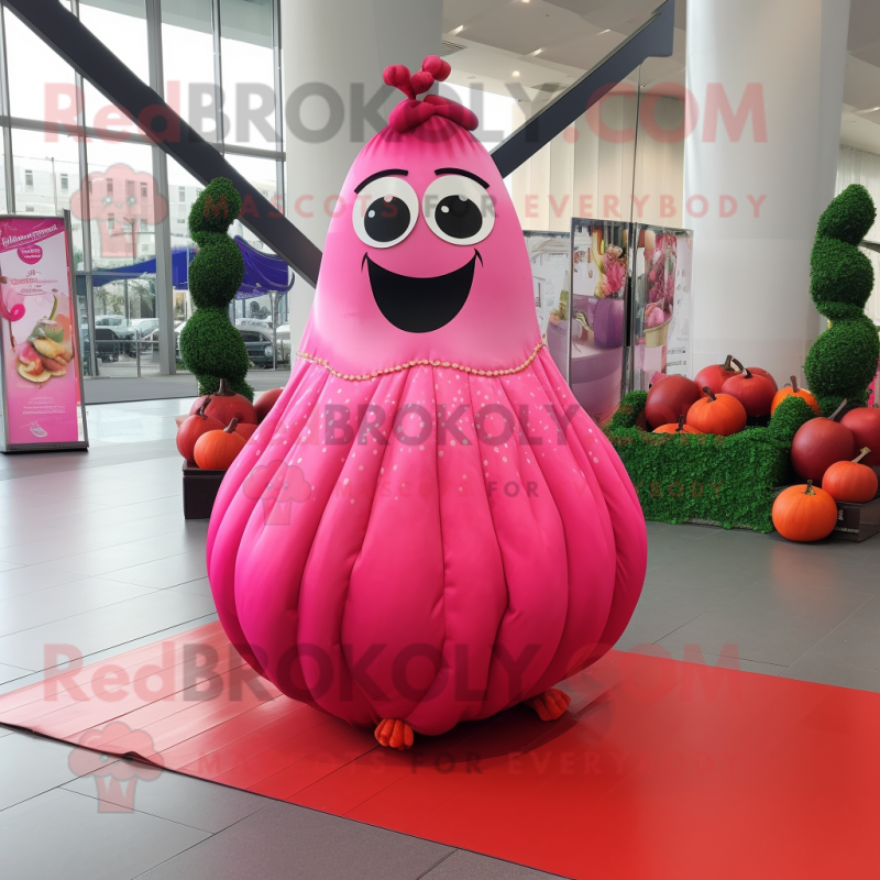 Pink Pepper mascot costume character dressed with a Ball Gown and Earrings