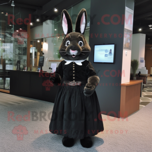 Black Rabbit mascot costume character dressed with a Empire Waist Dress and Earrings