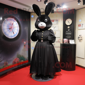 Black Rabbit mascot costume character dressed with a Empire Waist Dress and Earrings