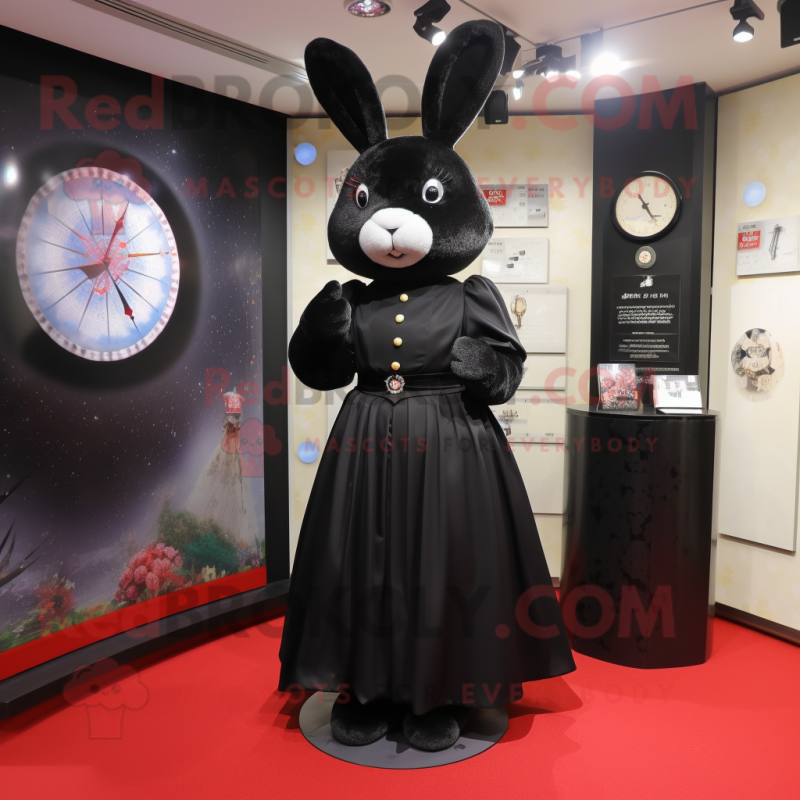 Black Rabbit mascot costume character dressed with a Empire Waist Dress and Earrings Black Rabbit mascot costume character dressed with a Empire Waist Dress and Earrings