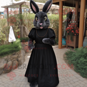 Black Rabbit mascot costume character dressed with a Empire Waist Dress and Earrings