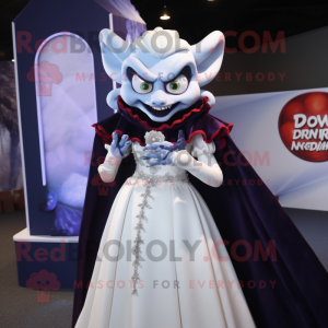 Navy Vampire mascot costume character dressed with a Wedding Dress and Rings