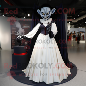 Navy Vampire mascot costume character dressed with a Wedding Dress and Rings