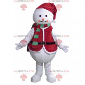 Mascote do boneco de neve com uma roupa de Natal -