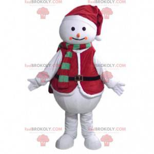 Mascotte de bonhomme de neige avec une tenue de Noël -