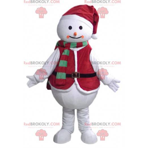 Mascote do boneco de neve com uma roupa de Natal -